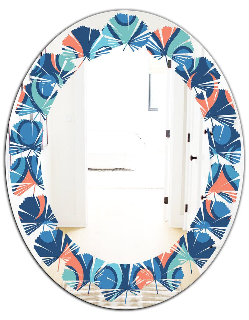 DesignQ Retro Abstract Drops X - Modern Round Or Oval Wall Mirror - Leaves