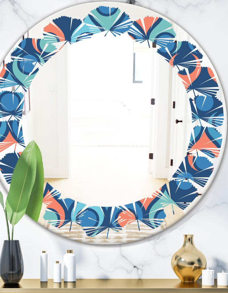 DesignQ Retro Abstract Drops X - Modern Round or Oval Wall Mirror - Leaves