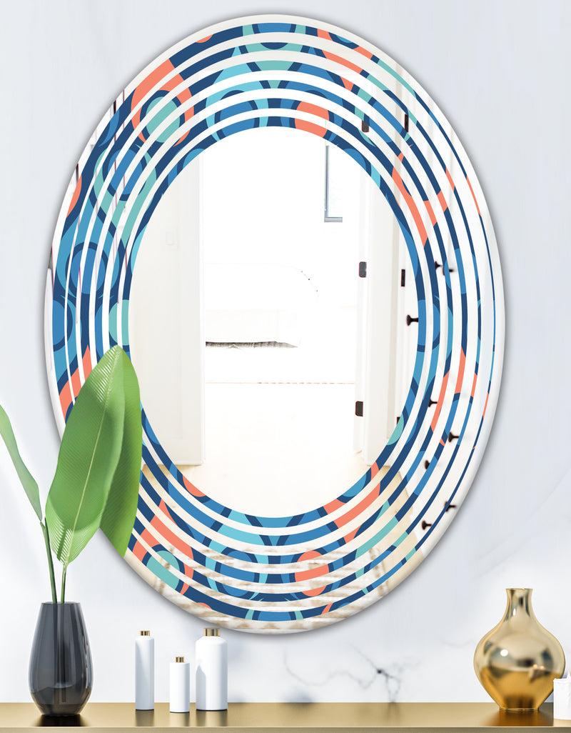 DesignQ Retro Abstract Drops X - Modern Round Or Oval Wall Mirror - Wave
