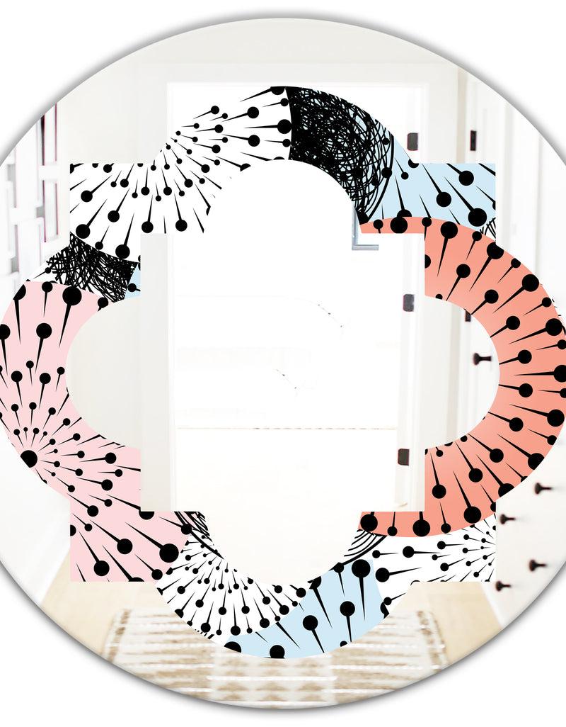 DesignQ Retro Abstract Flower Design I - Modern Round Or Oval Wall Mirror - Quatrefoil