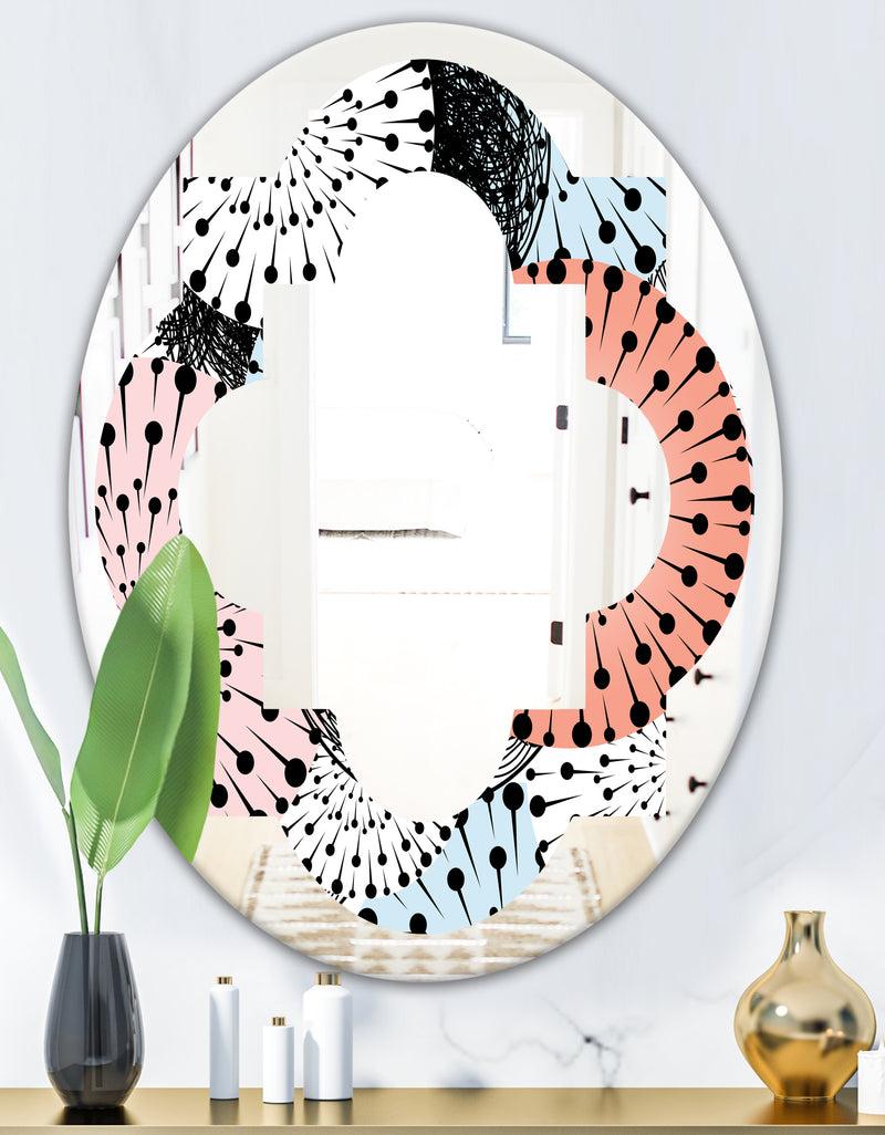 DesignQ Retro Abstract Flower Design I - Modern Round Or Oval Wall Mirror - Quatrefoil