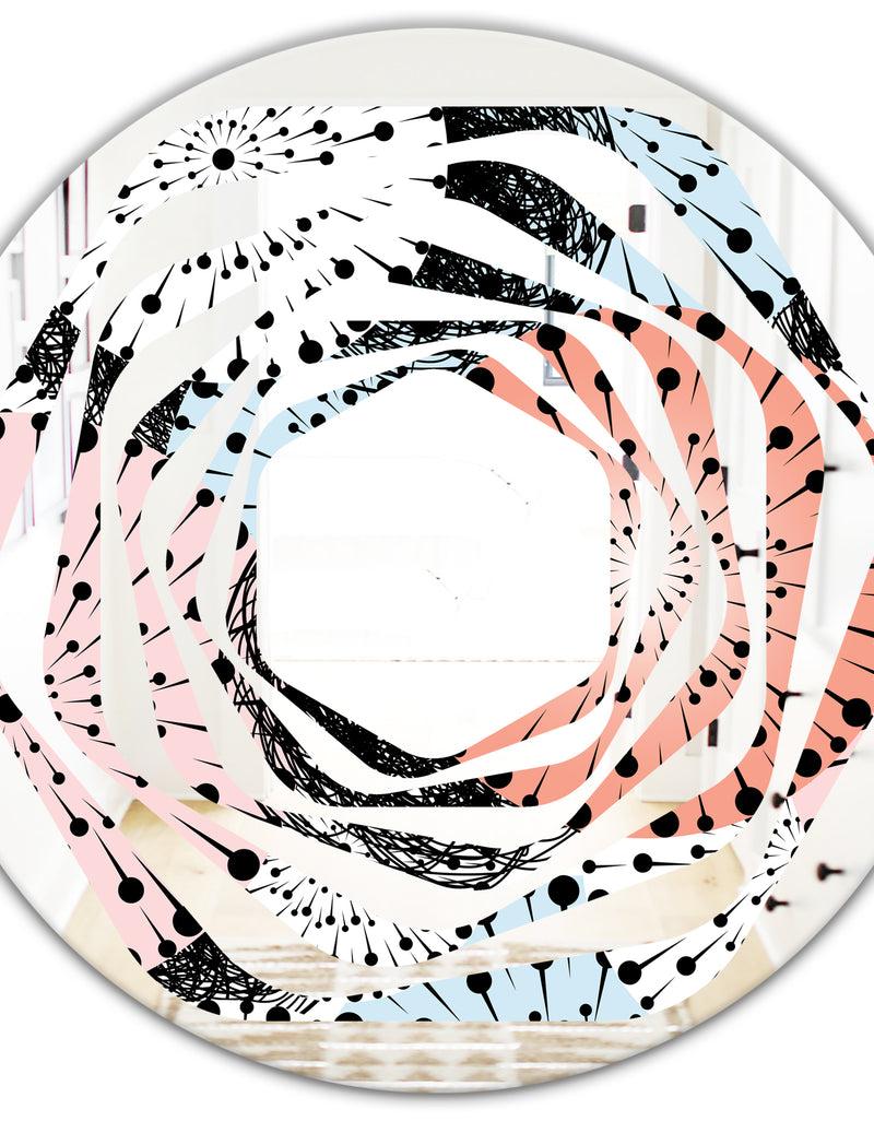 DesignQ Retro Abstract Flower Design I - Modern Round Or Oval Wall Mirror - Whirl