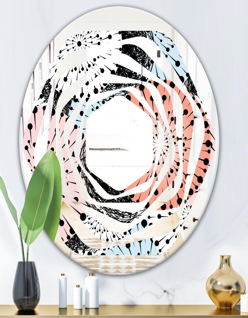 DesignQ Retro Abstract Flower Design I - Modern Round Or Oval Wall Mirror - Whirl
