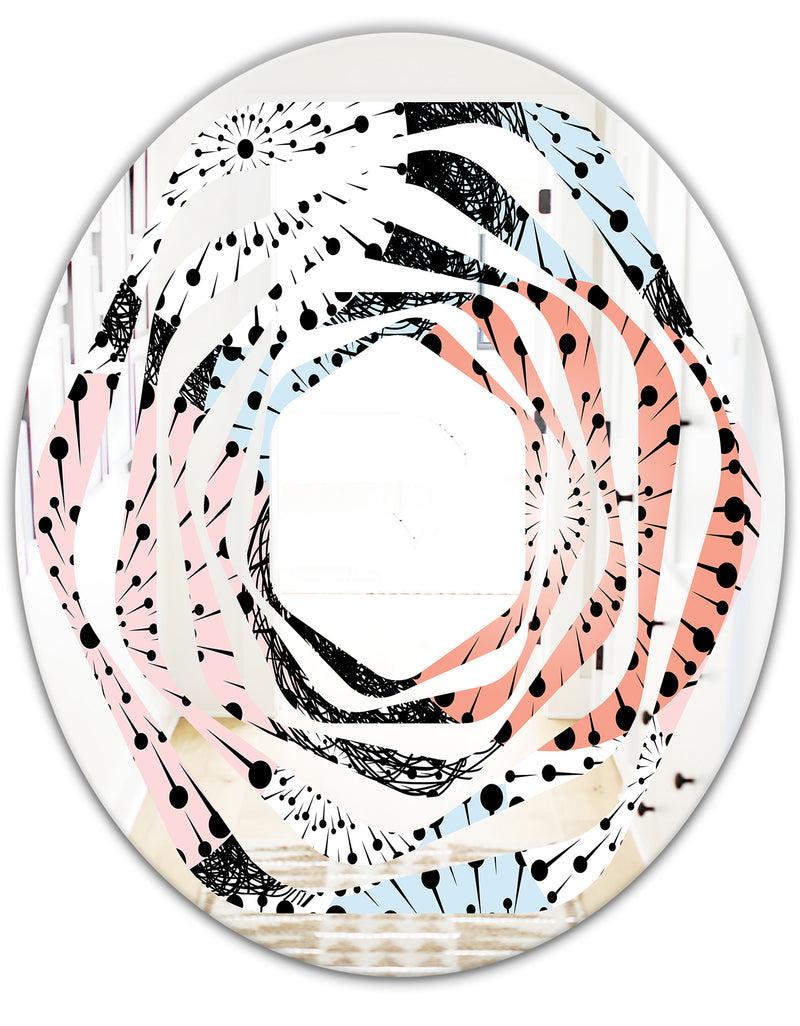 DesignQ Retro Abstract Flower Design I - Modern Round Or Oval Wall Mirror - Whirl