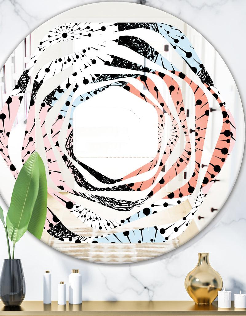 DesignQ Retro Abstract Flower Design I - Modern Round or Oval Wall Mirror - Whirl