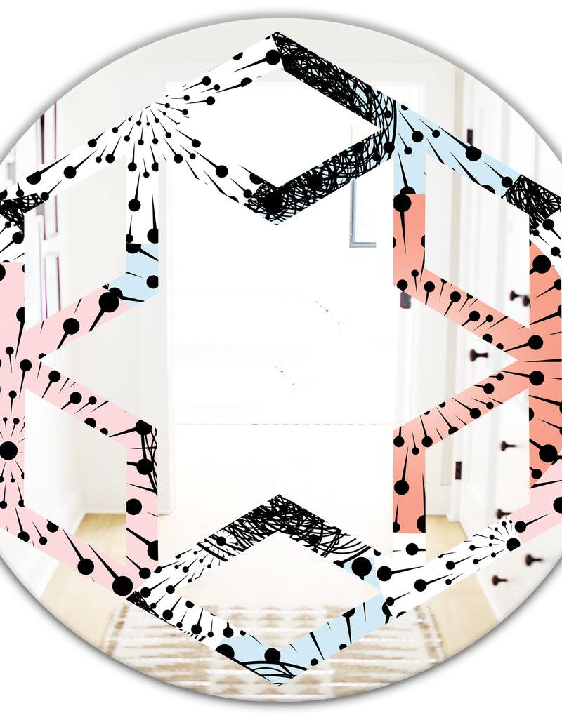DesignQ Retro Abstract Flower Design I - Modern Round Or Oval Wall Mirror - Hexagon Star