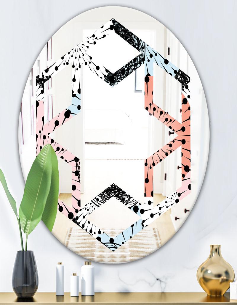 DesignQ Retro Abstract Flower Design I - Modern Round Or Oval Wall Mirror - Hexagon Star