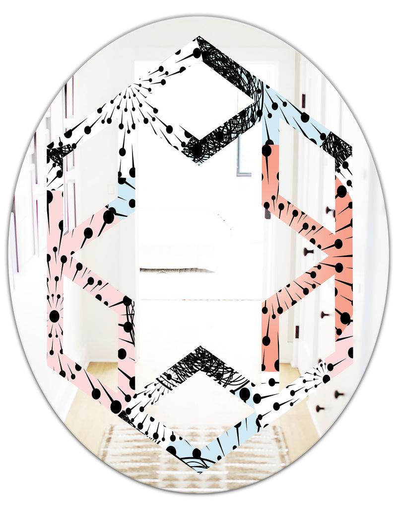 DesignQ Retro Abstract Flower Design I - Modern Round Or Oval Wall Mirror - Hexagon Star