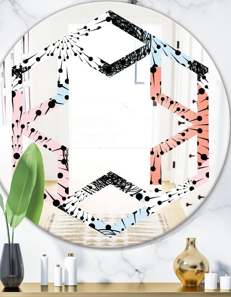 DesignQ Retro Abstract Flower Design I - Modern Round or Oval Wall Mirror - Hexagon Star