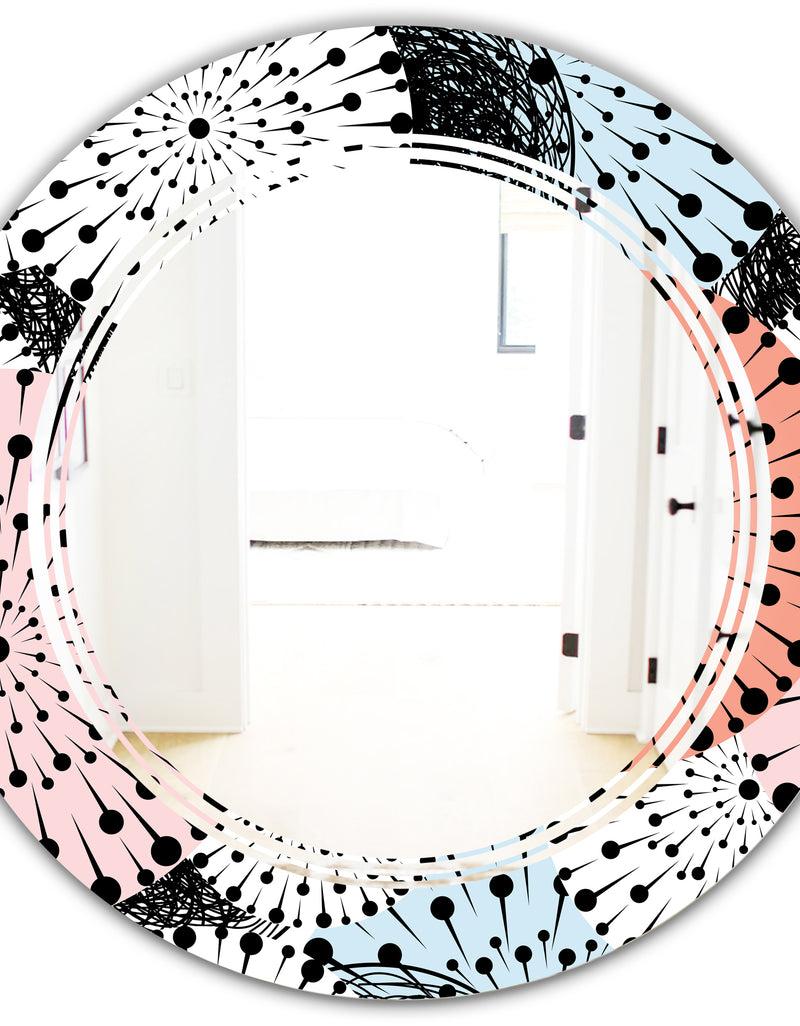 DesignQ Retro Abstract Flower Design I - Modern Round Or Oval Wall Mirror - Triple C