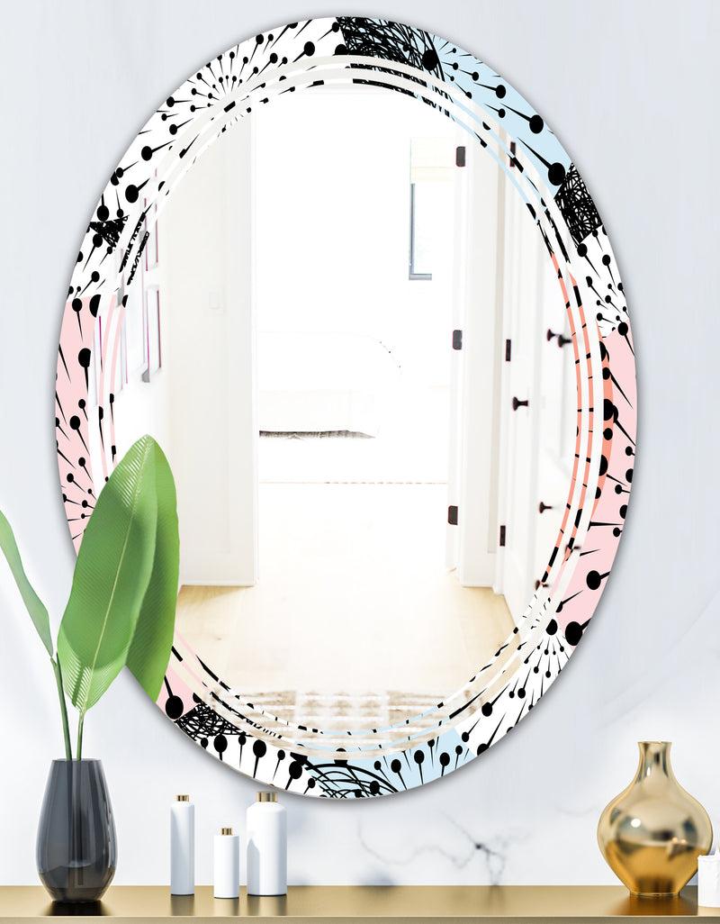 DesignQ Retro Abstract Flower Design I - Modern Round Or Oval Wall Mirror - Triple C