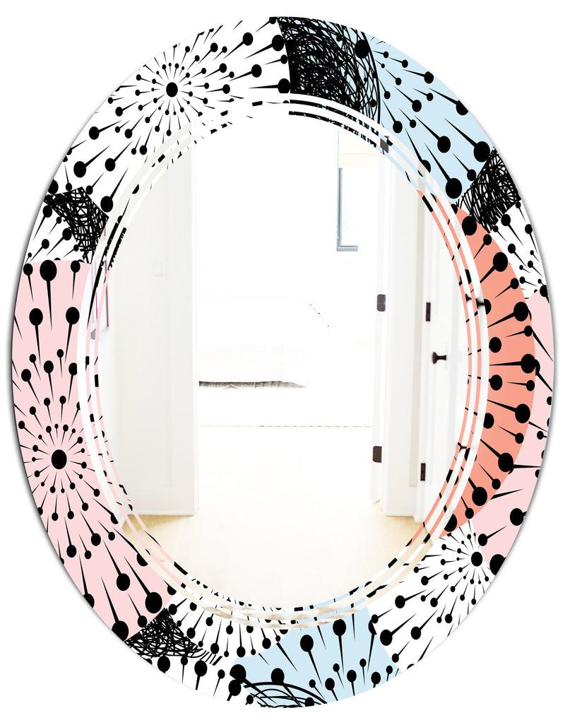 DesignQ Retro Abstract Flower Design I - Modern Round Or Oval Wall Mirror - Triple C