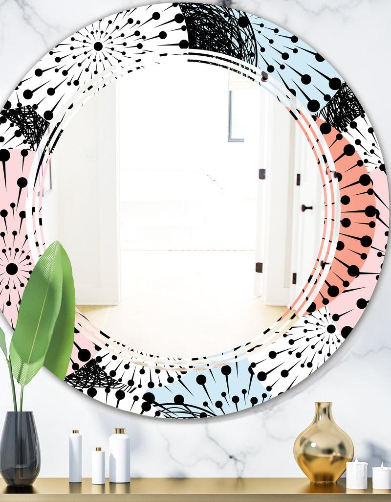 DesignQ Retro Abstract Flower Design I - Modern Round or Oval Wall Mirror - Triple C