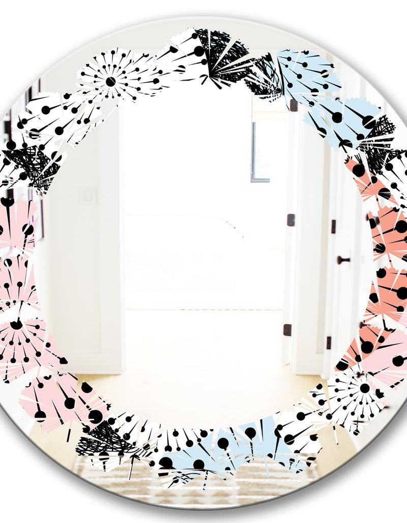 DesignQ Retro Abstract Flower Design I - Modern Round Or Oval Wall Mirror - Leaves