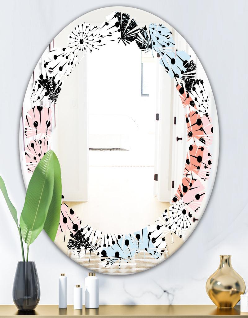 DesignQ Retro Abstract Flower Design I - Modern Round Or Oval Wall Mirror - Leaves