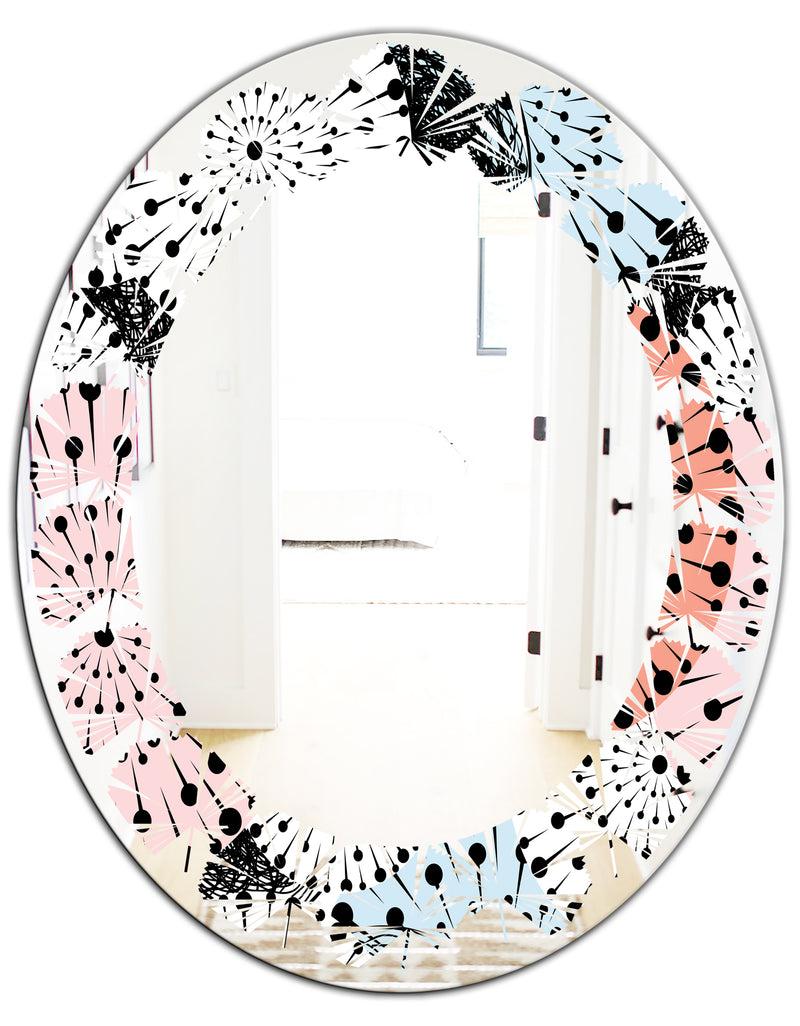 DesignQ Retro Abstract Flower Design I - Modern Round Or Oval Wall Mirror - Leaves