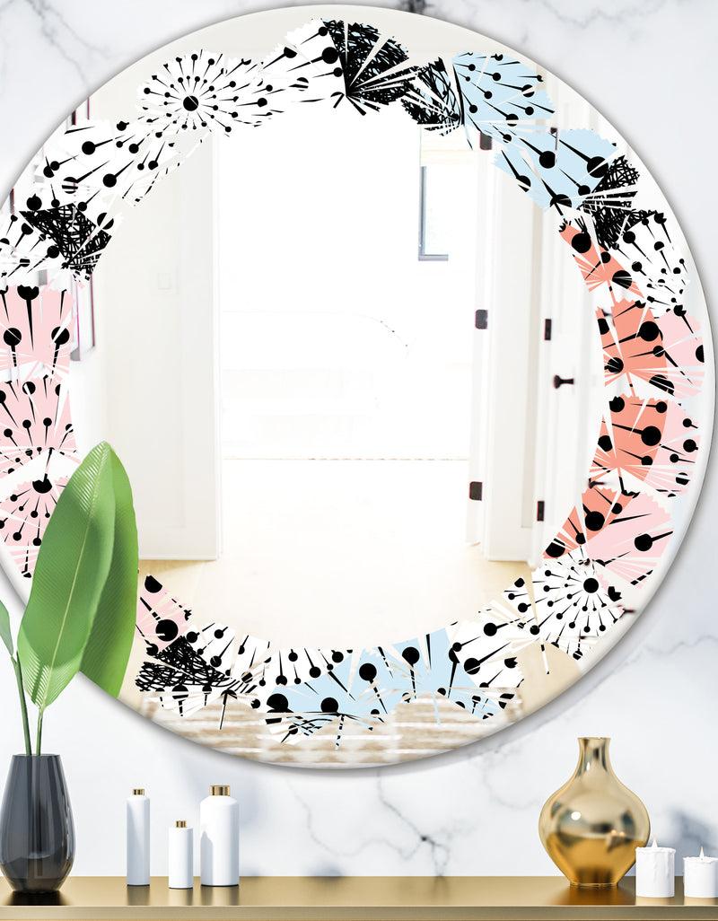 DesignQ Retro Abstract Flower Design I - Modern Round or Oval Wall Mirror - Leaves