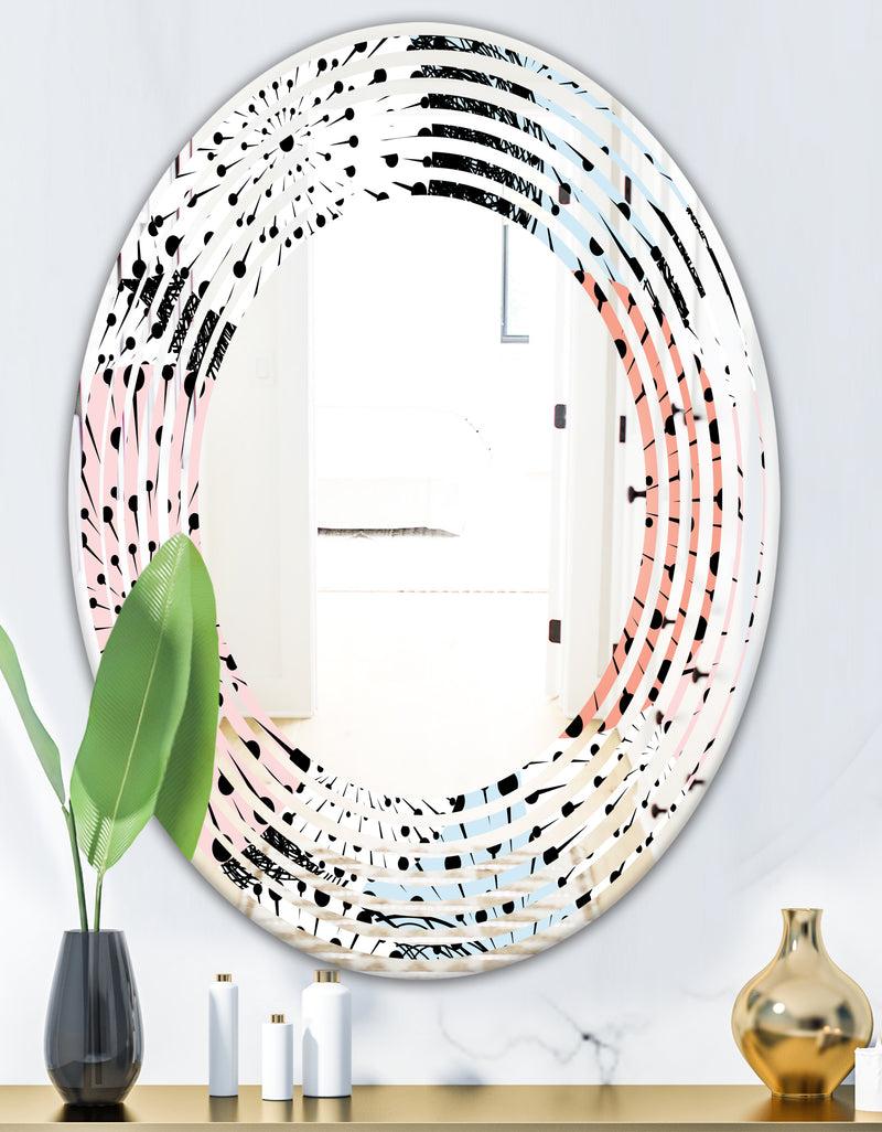 DesignQ Retro Abstract Flower Design I - Modern Round Or Oval Wall Mirror - Wave