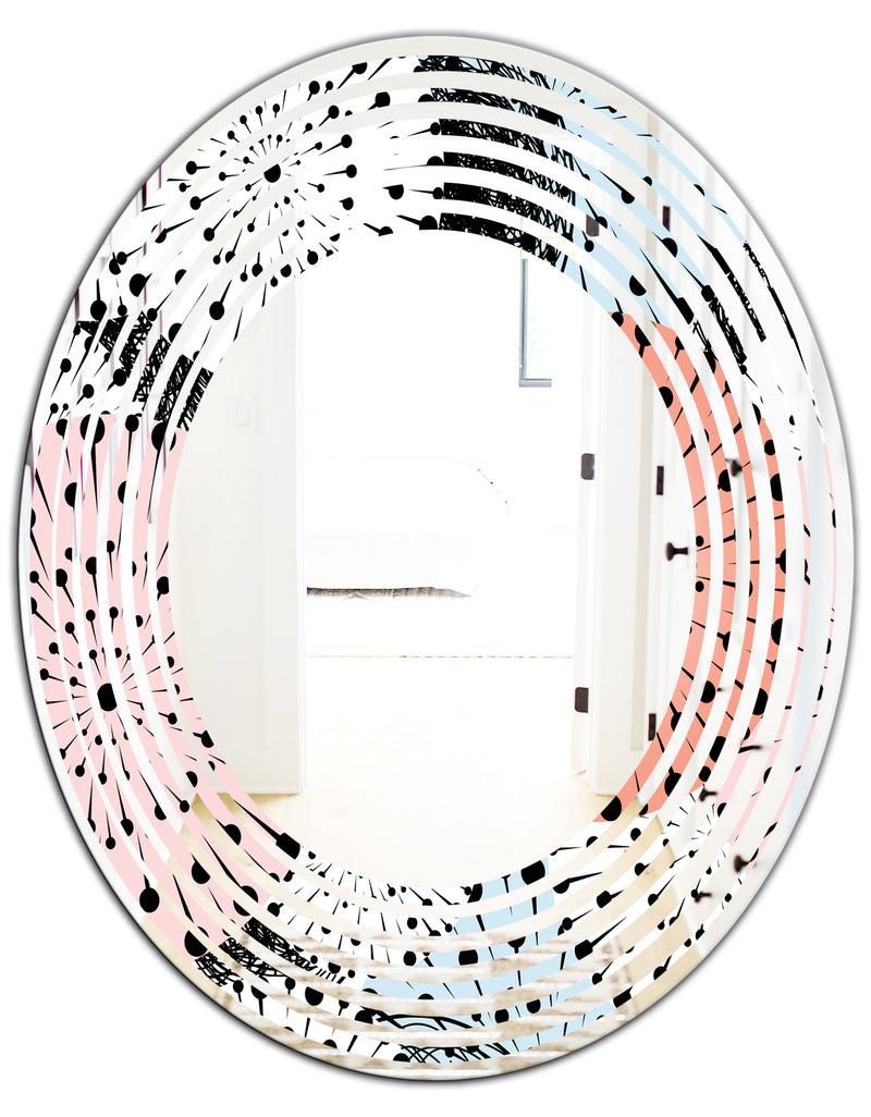 DesignQ Retro Abstract Flower Design I - Modern Round Or Oval Wall Mirror - Wave