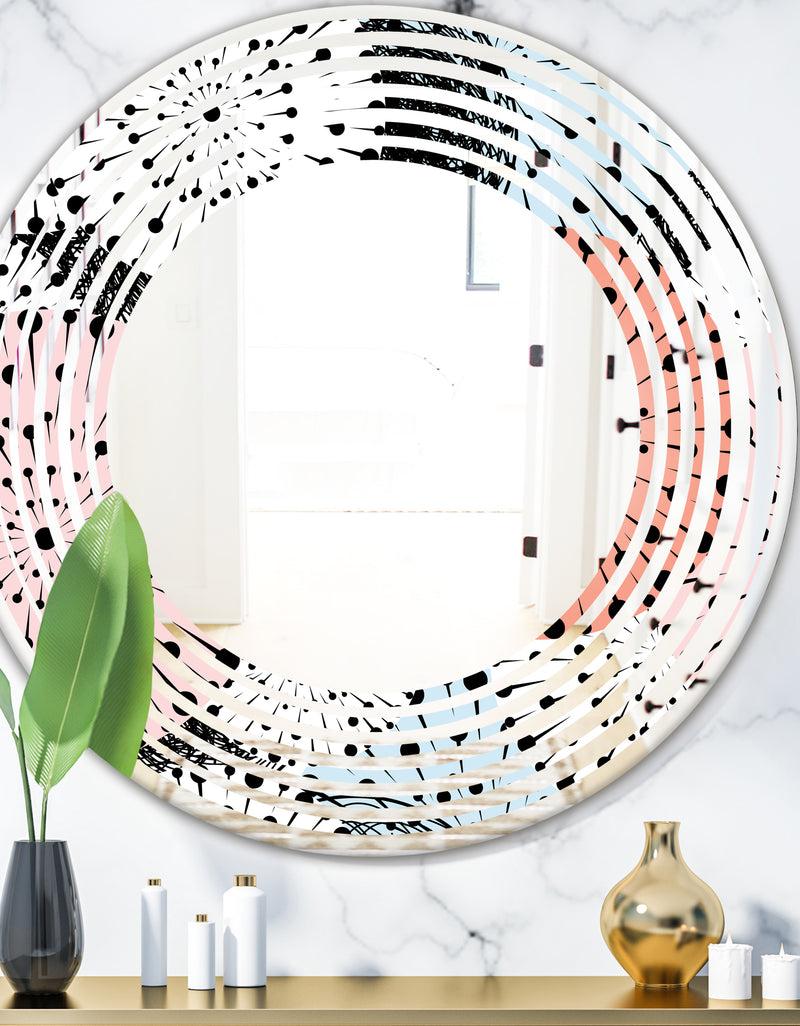 DesignQ Retro Abstract Flower Design I - Modern Round or Oval Wall Mirror - Wave
