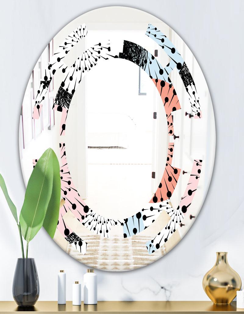 DesignQ Retro Abstract Flower Design I - Modern Round Or Oval Wall Mirror - Space