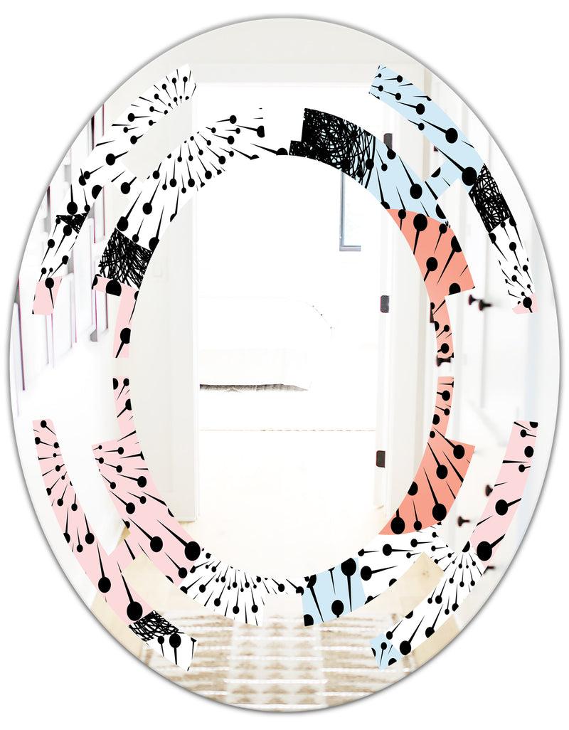 DesignQ Retro Abstract Flower Design I - Modern Round Or Oval Wall Mirror - Space