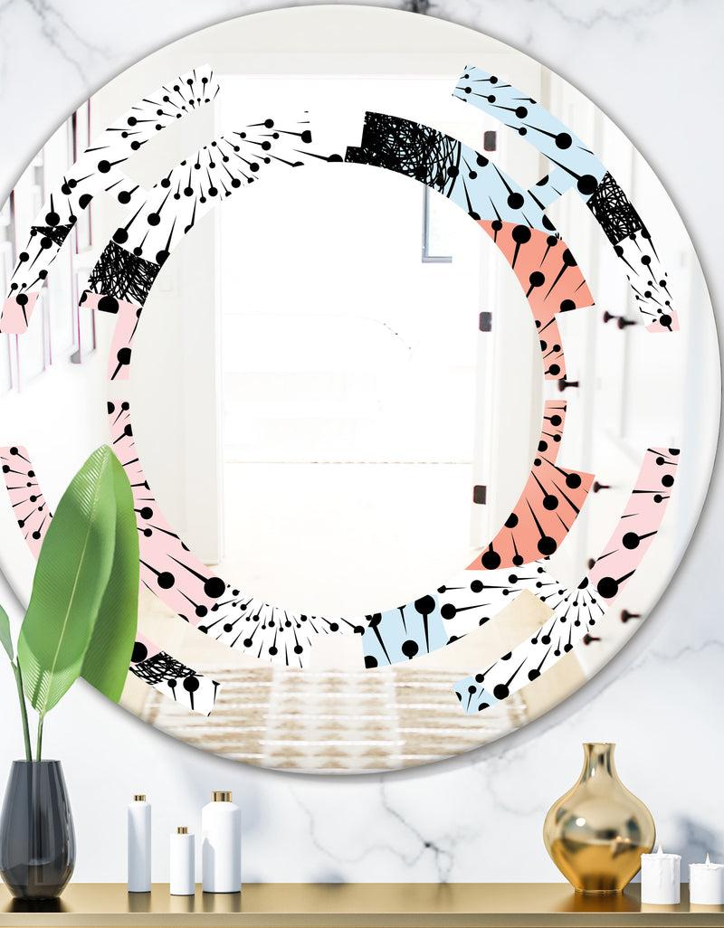 DesignQ Retro Abstract Flower Design I - Modern Round or Oval Wall Mirror - Space