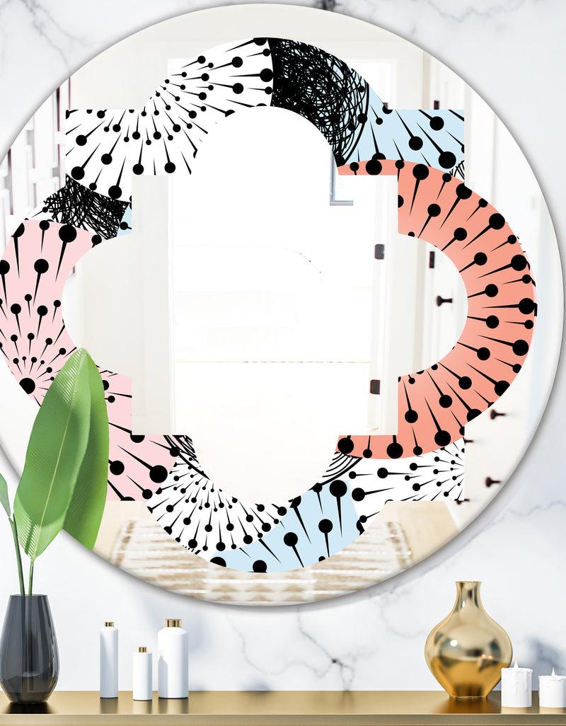 DesignQ Retro Abstract Flower Design I - Modern Round or Oval Wall Mirror - Quatrefoil