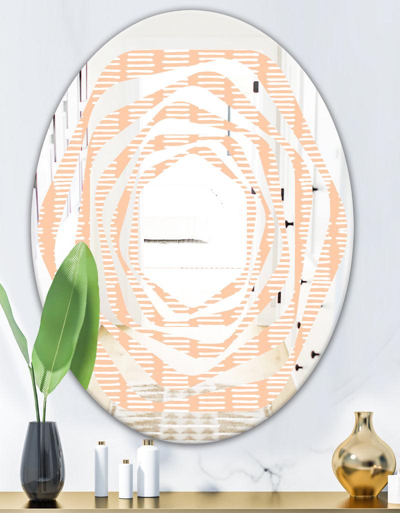 DesignQ Retro Abstract Lines Pattern - Modern Round Or Oval Wall Mirror - Whirl