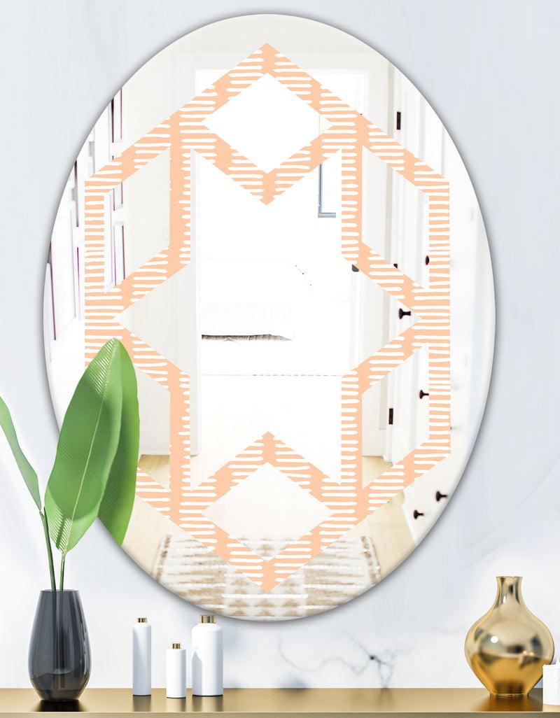 DesignQ Retro Abstract Lines Pattern - Modern Round Or Oval Wall Mirror - Hexagon Star