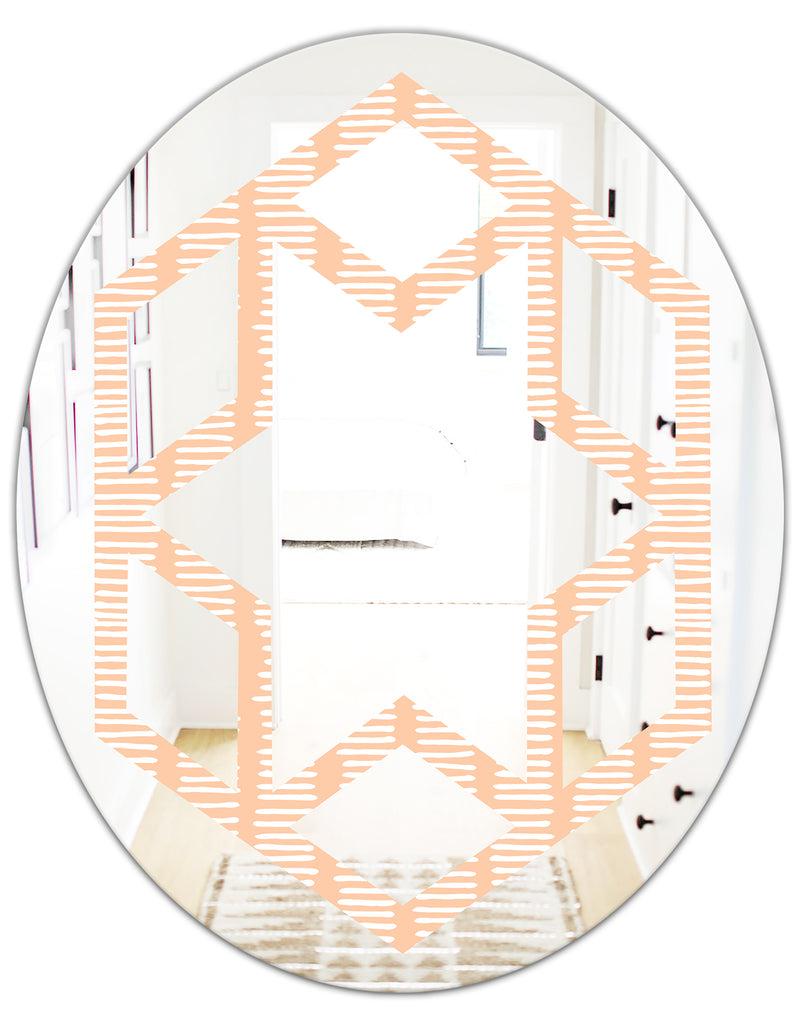 DesignQ Retro Abstract Lines Pattern - Modern Round Or Oval Wall Mirror - Hexagon Star
