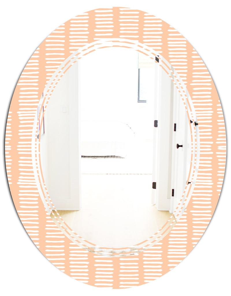 DesignQ Retro Abstract Lines Pattern - Modern Round Or Oval Wall Mirror - Triple C