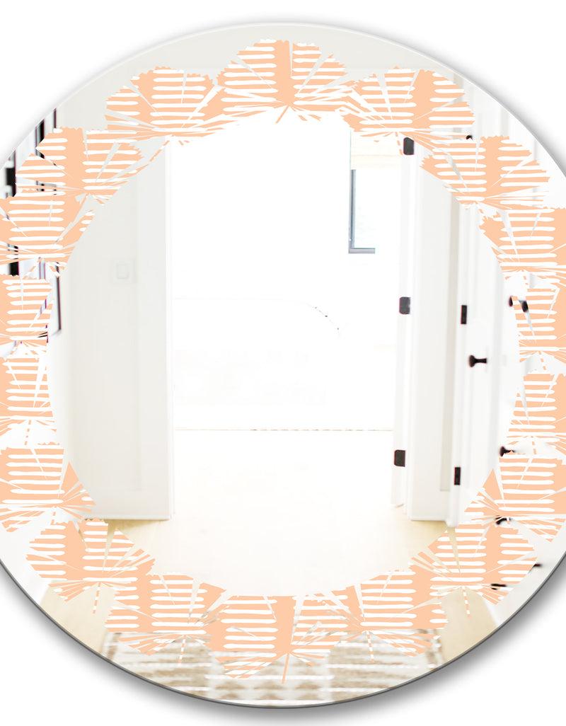 DesignQ Retro Abstract Lines Pattern - Modern Round Or Oval Wall Mirror - Leaves