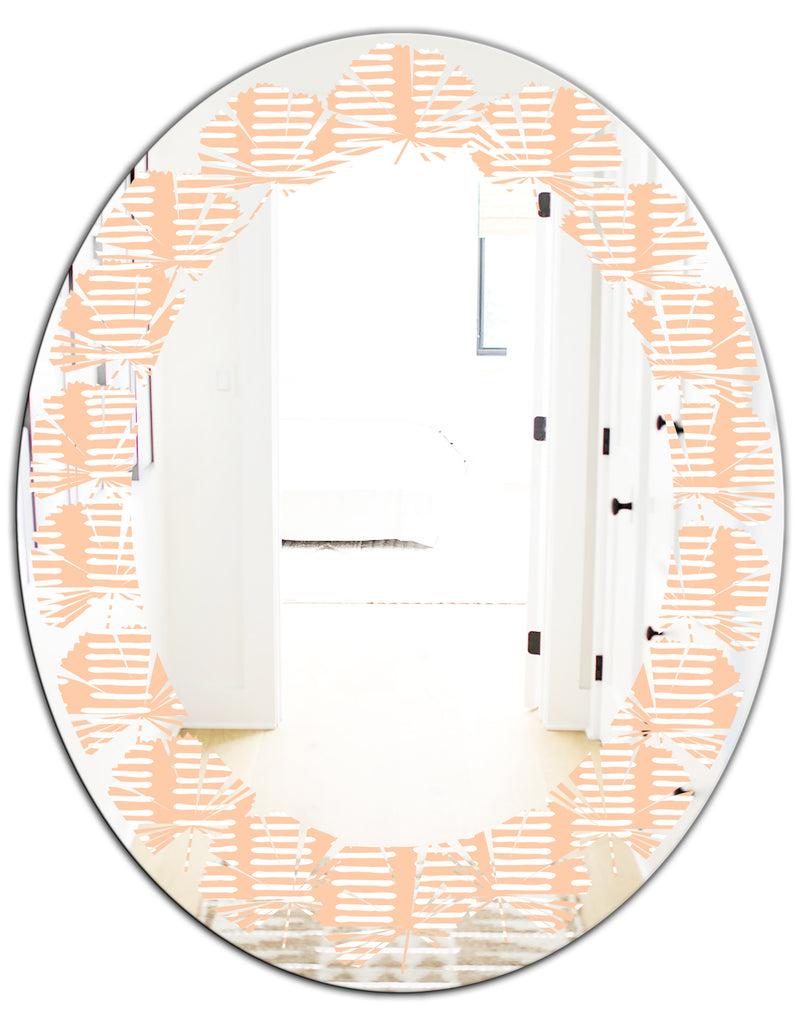 DesignQ Retro Abstract Lines Pattern - Modern Round Or Oval Wall Mirror - Leaves