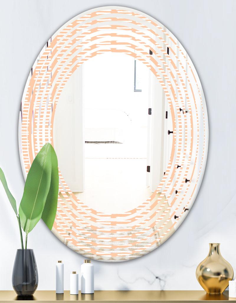 DesignQ Retro Abstract Lines Pattern - Modern Round Or Oval Wall Mirror - Wave