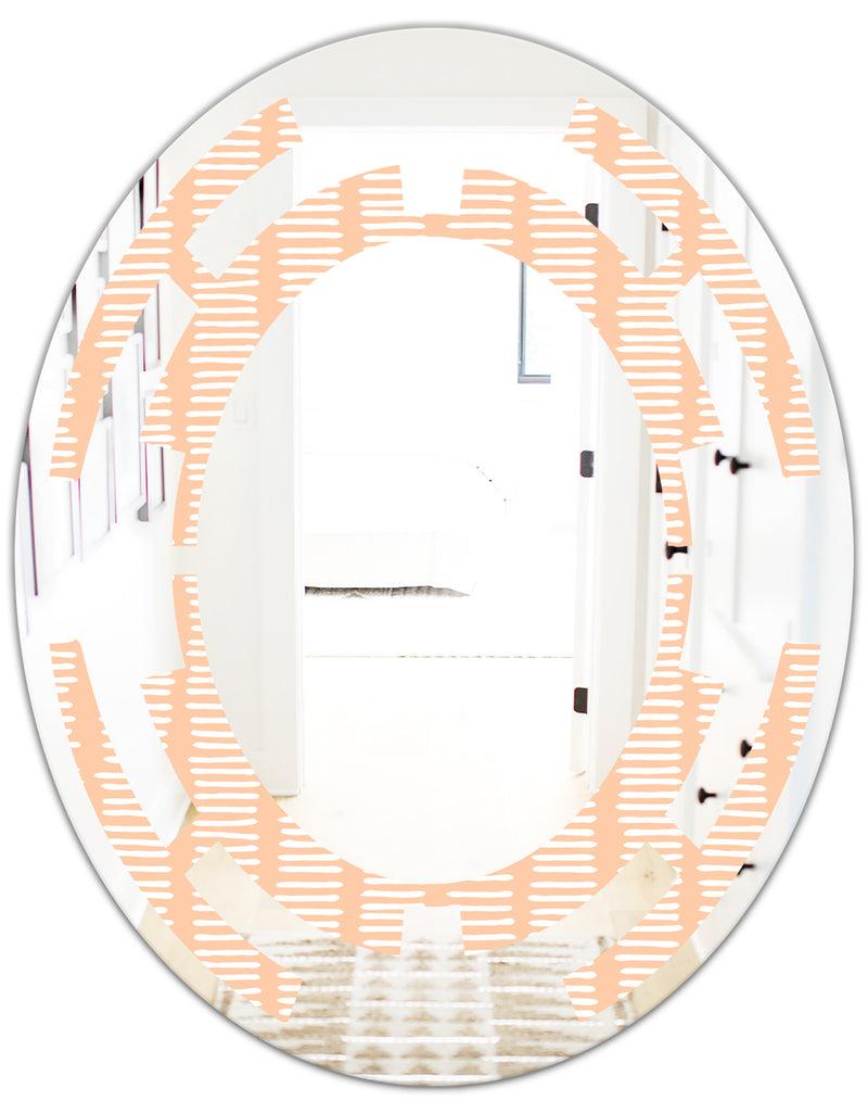 DesignQ Retro Abstract Lines Pattern - Modern Round Or Oval Wall Mirror - Space