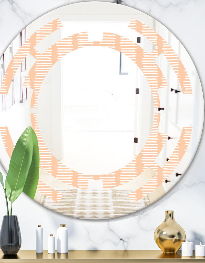 DesignQ Retro Abstract Lines Pattern - Modern Round or Oval Wall Mirror - Space