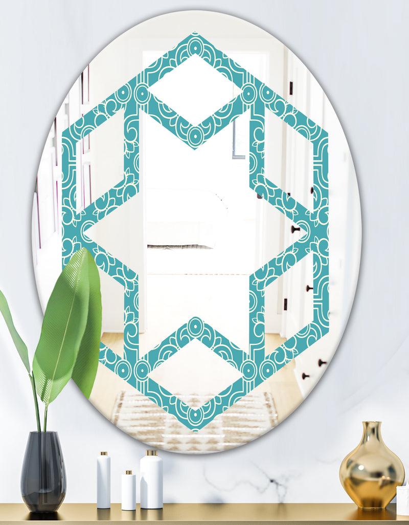 DesignQ Retro Abstract Pattern Design III - Modern Round Or Oval Wall Mirror - Hexagon Star