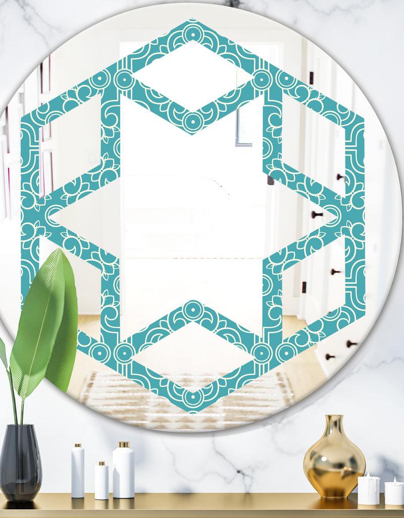 DesignQ Retro Abstract Pattern Design III - Modern Round or Oval Wall Mirror - Hexagon Star