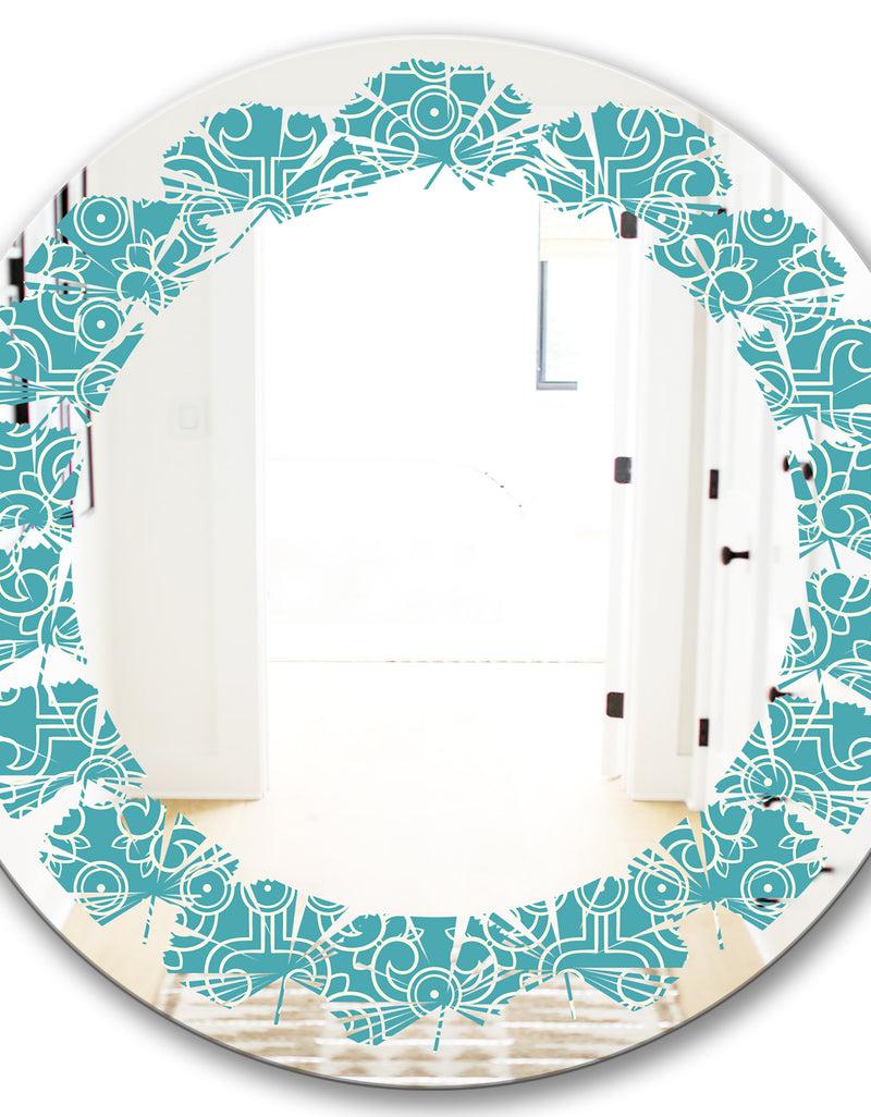 DesignQ Retro Abstract Pattern Design III - Modern Round Or Oval Wall Mirror - Leaves