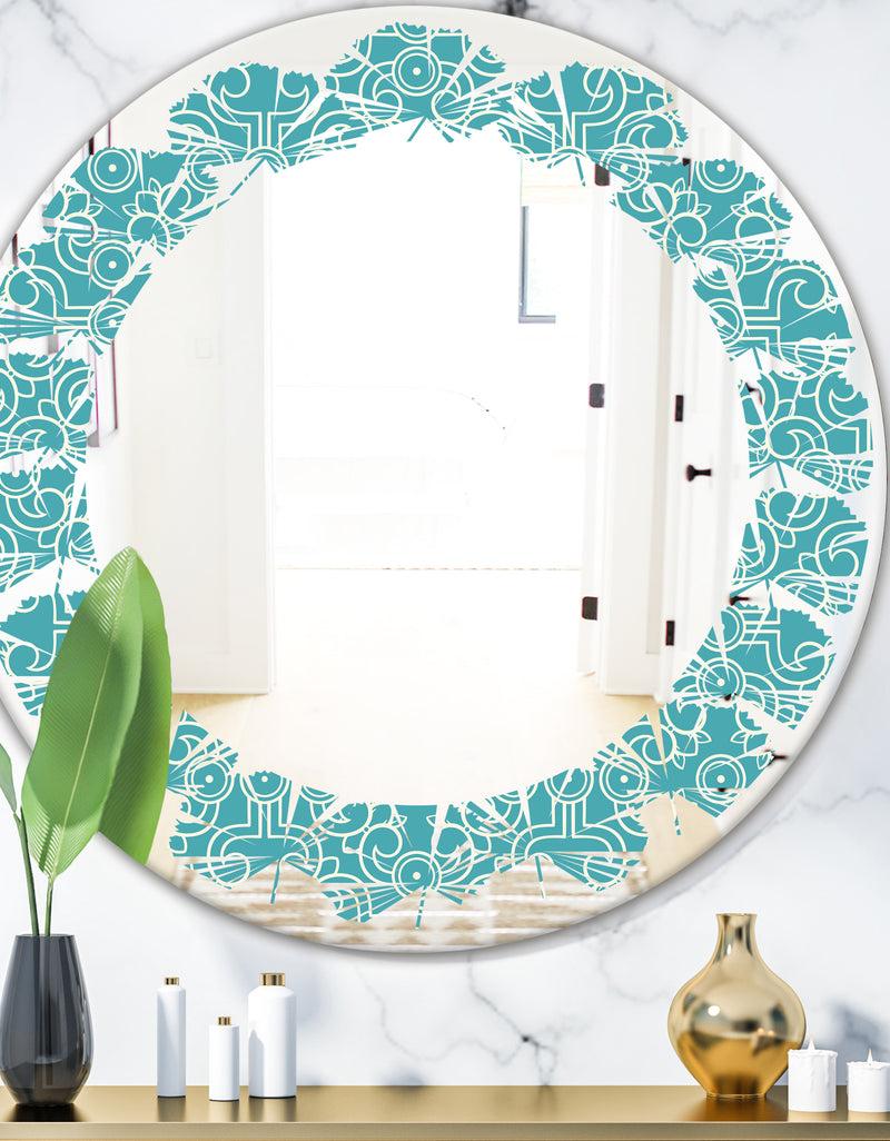 DesignQ Retro Abstract Pattern Design III - Modern Round or Oval Wall Mirror - Leaves