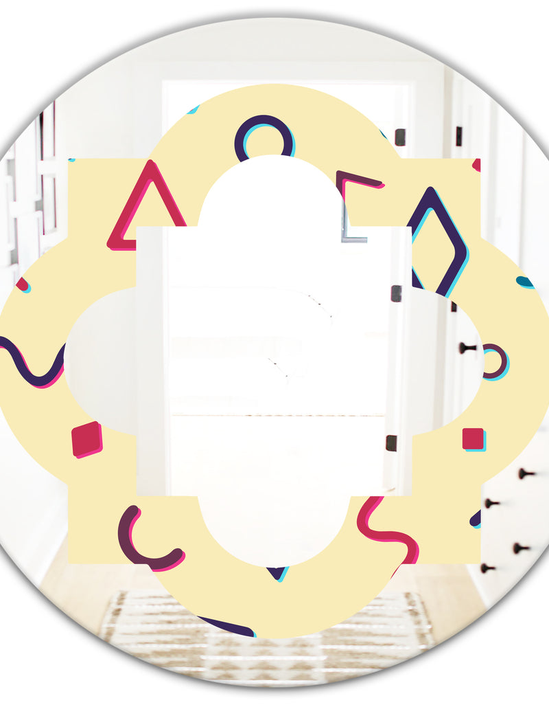 DesignQ Retro Abstract Pattern Design VI - Modern Round Or Oval Wall Mirror - Quatrefoil