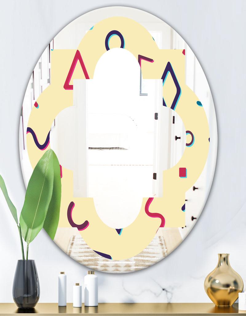 DesignQ Retro Abstract Pattern Design VI - Modern Round Or Oval Wall Mirror - Quatrefoil