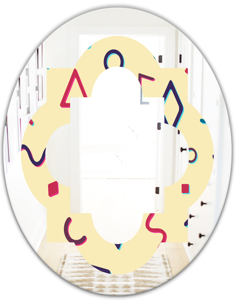 DesignQ Retro Abstract Pattern Design VI - Modern Round Or Oval Wall Mirror - Quatrefoil