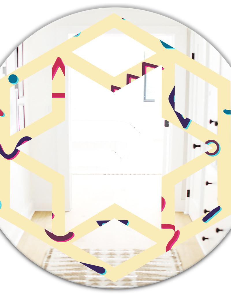 DesignQ Retro Abstract Pattern Design VI - Modern Round Or Oval Wall Mirror - Hexagon Star