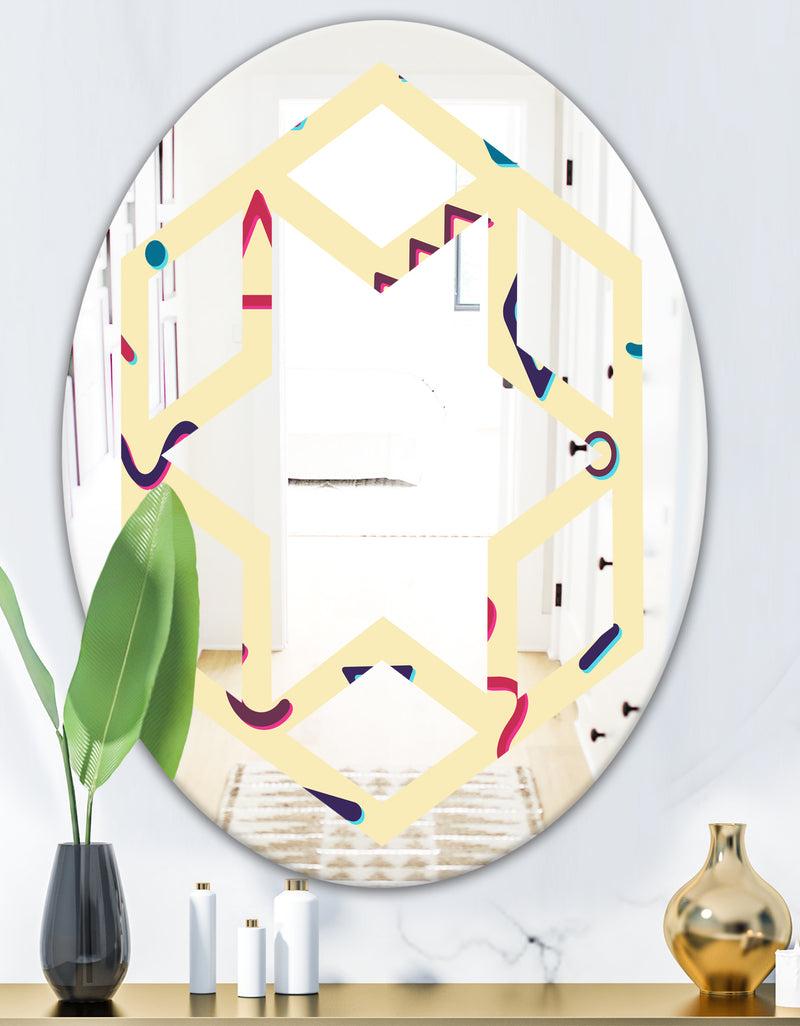 DesignQ Retro Abstract Pattern Design VI - Modern Round Or Oval Wall Mirror - Hexagon Star