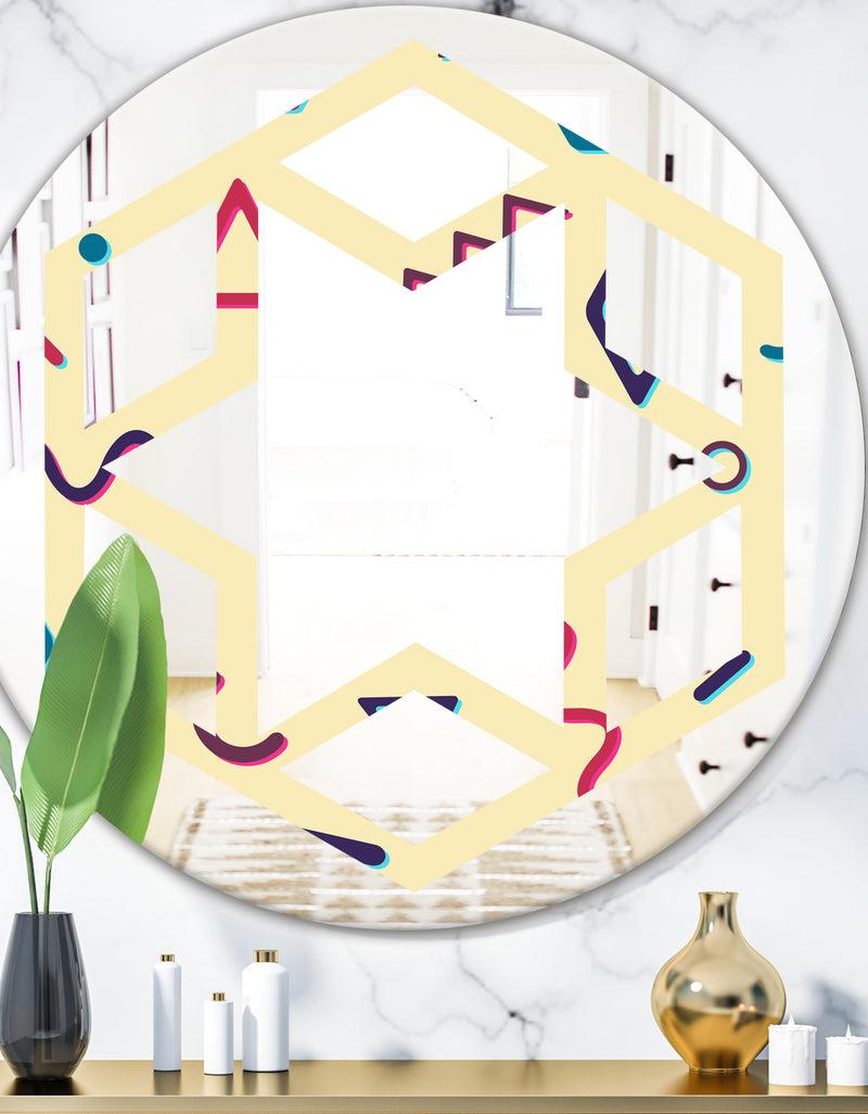 DesignQ Retro Abstract Pattern Design VI - Modern Round or Oval Wall Mirror - Hexagon Star