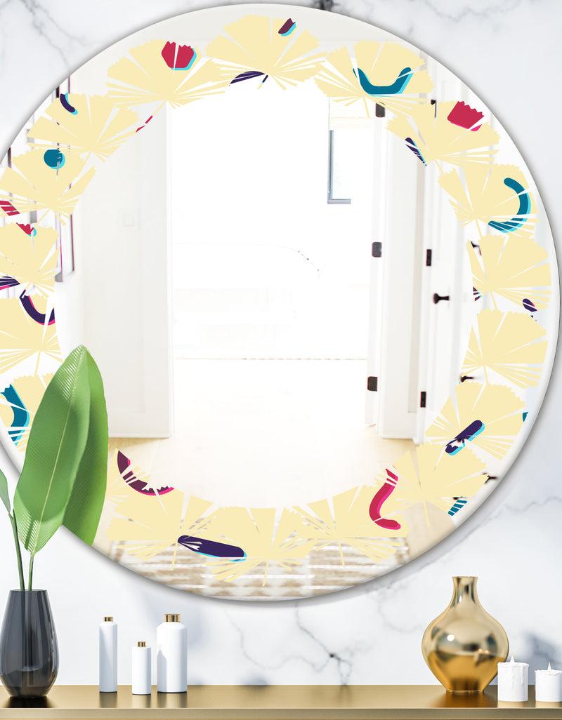 DesignQ Retro Abstract Pattern Design VI - Modern Round or Oval Wall Mirror - Leaves