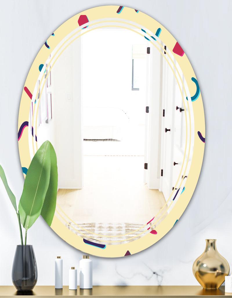 DesignQ Retro Abstract Pattern Design VI - Modern Round Or Oval Wall Mirror - Triple C