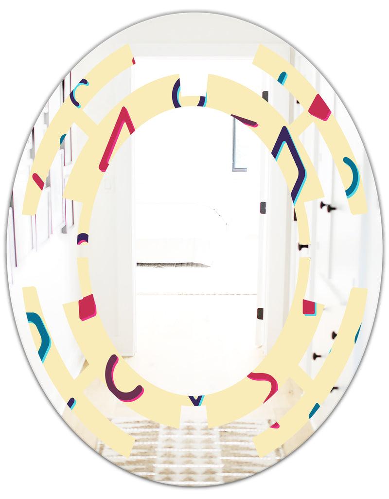 DesignQ Retro Abstract Pattern Design VI - Modern Round Or Oval Wall Mirror - Space